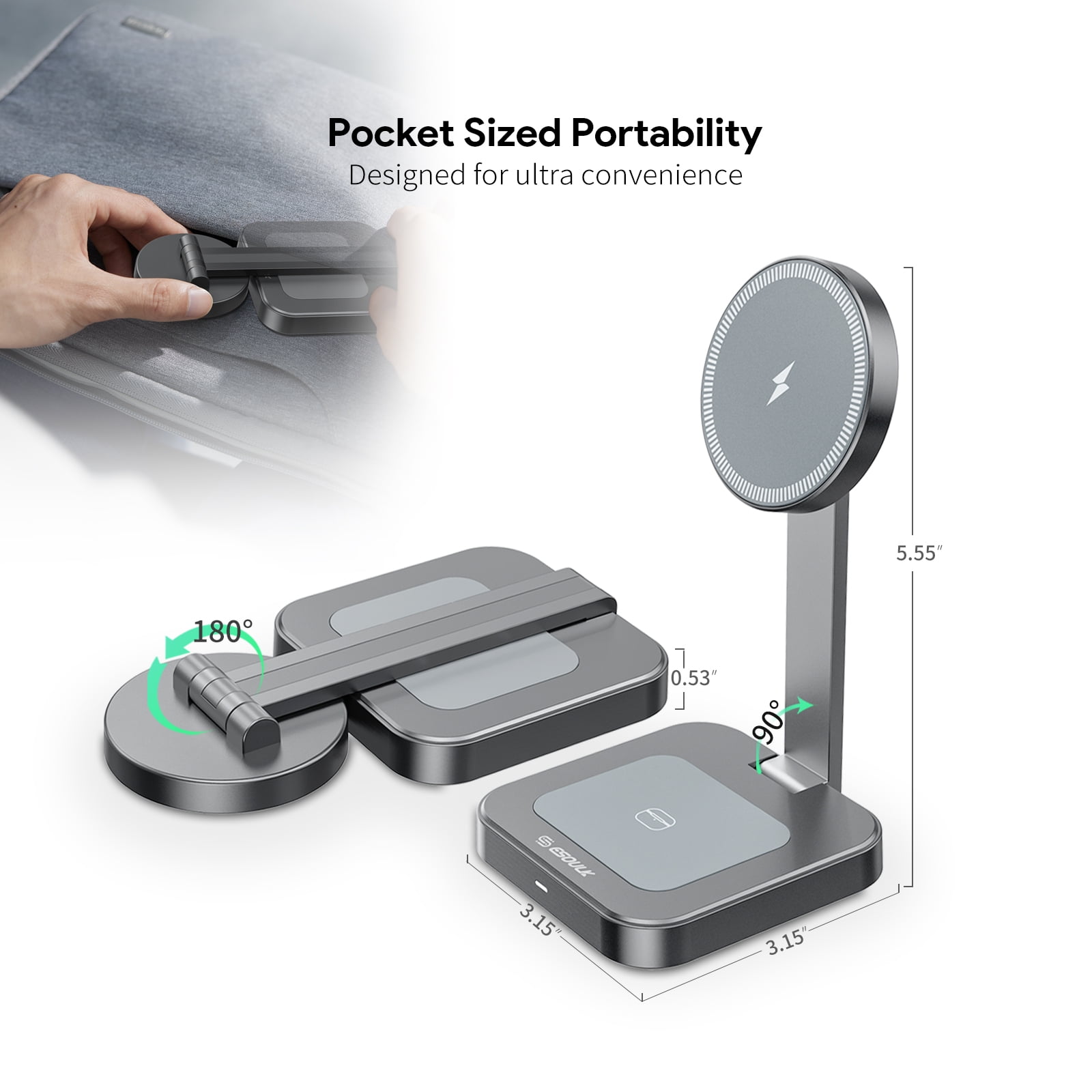 Esoulk 2-In-1  Magnetic Wireless Charger For iPhone 17 Pro Max and Airpods Pro 3