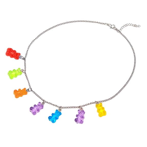 Colorful Resin Gummy Bear Pendant Necklace Cute Transparent Rainbow Candy Color Bear Chain Necklace Lovely Party Jewelry