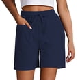 thumbnail image 2 of YVNAURA Womens High Rise Loose Fit Shorts with Pockets Solid Color Elastic Waist Drawstring Casual Summer Beach Vacation Travel Lounge Shorts,BU2,L, 2 of 5