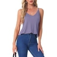 thumbnail image 1 of Camisetas sin mangas de mujer INSPIRE CHIC, pijamas de capa base, tirantes de espagueti, tops de tanque de sueño en V, color púrpura, 1 of 6