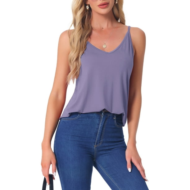 Camisetas sin mangas para mujeres Inspire Chic, pijamas para el Día de la Madre, capa base, tirantes de espagueti, tops de tanque de cuello en V, XL, púrpura