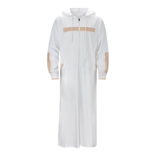 xiaxaixu Men Hooded Robe, Long Sleeve Zipper Closure Contrast Color Long Hoodie Fall Clothes