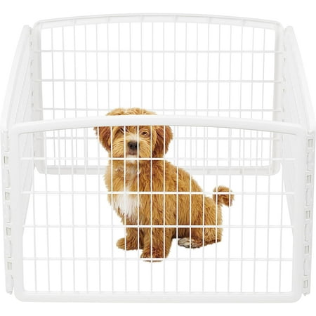 IRIS USA 24  Exercise 4-Panel Pet Playpen  Dog Playpen  Puppy Playpen  Small and Medium Dogs  Keep Pets Secure  Easy Assemble  Rust-Free  White