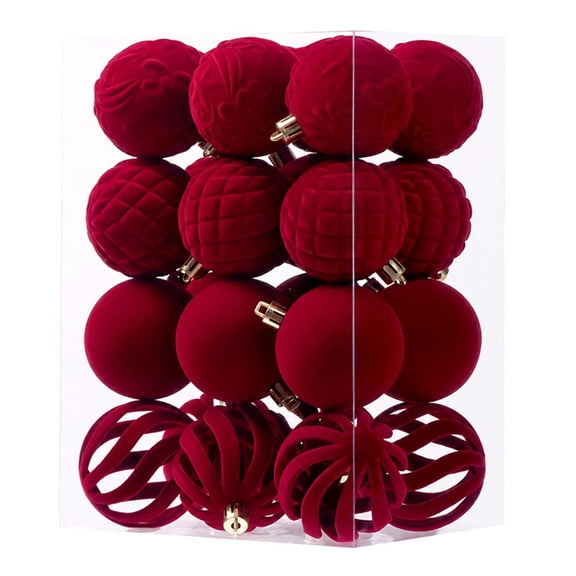 2026 Christmas Indoor Home Decor 24 Pcs Flocked Christmas Balls Velvet Shatterproof Christmas Ornaments