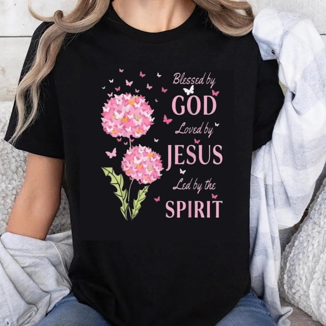 Playera de Mujer Cristiana 100% Algodón - Diseño de Fe con Flores y Mariposas