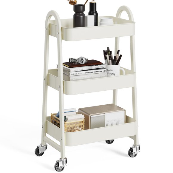 Carrito rodante utilitario OLIXIS, móvil metálico de 3 niveles, blanco
