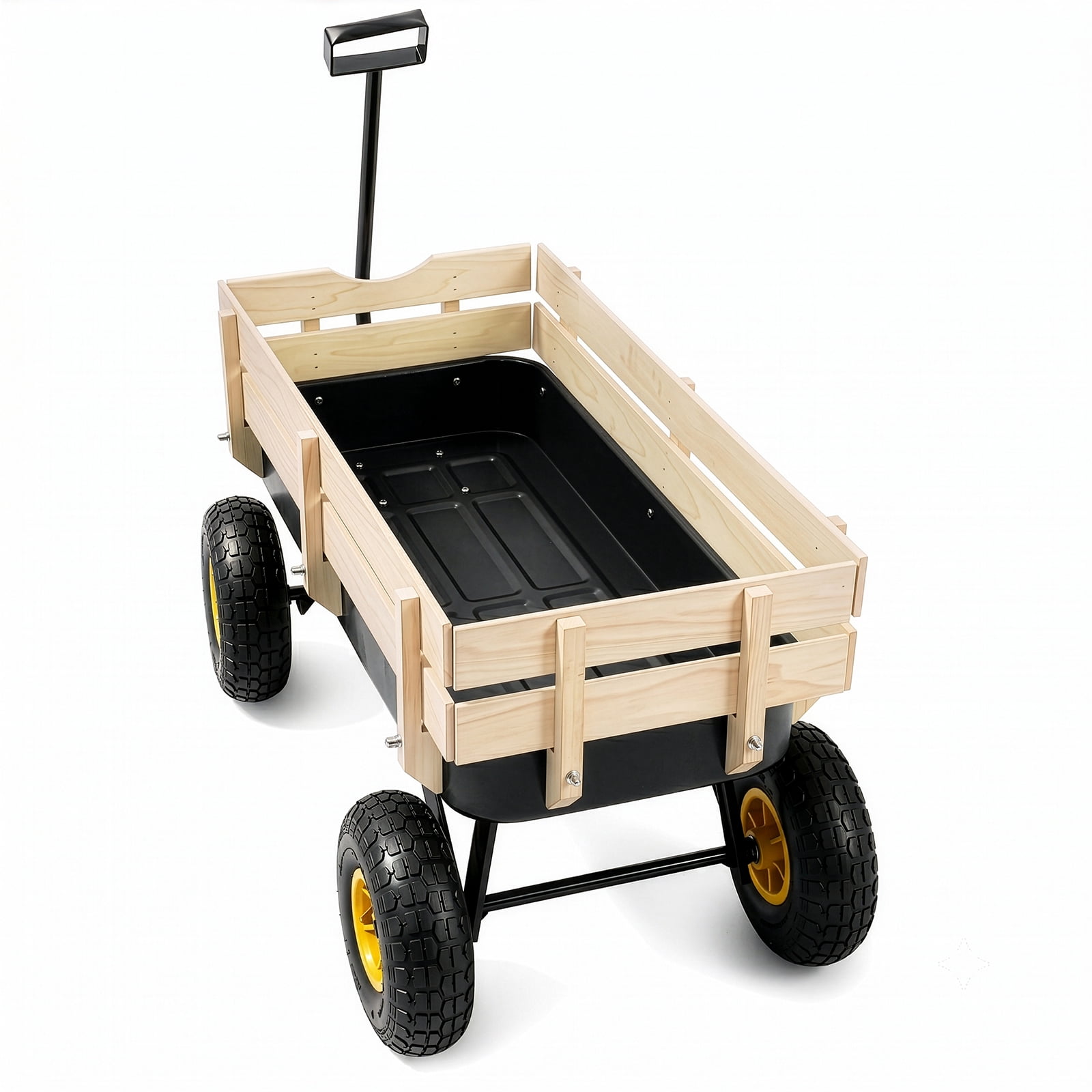 Side Support Cargo Wagon with 10" All-Terrain Air Tires, Up to 220lb Load Capacity, for Towing Kids Toys, Gardening Supplies, Black