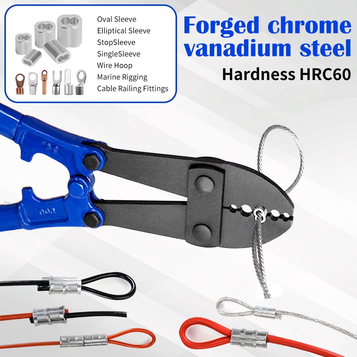 24" Wire Rope Crimping Tool, 5-Cavity Hand Swager Crimper 1/16" 3/32" 1/8" 5/32" 3/16", Heavy Duty Swaging Tool for Copper Aluminum Oval & Stop Sleeves