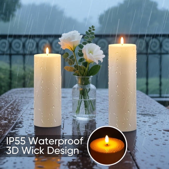 Merrynights Waterproof Outdoor Flameless LED Pillar Candle, Battery Operated with Remote Control and Timer, Plastic, 1-Pack, 4 x 13 Inch