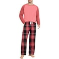 thumbnail image 2 of Mens 2 Piece Pajamas Set Comfy Loungewear Pjs Sleepwear Long Sleeve Crew Neck Top and Wide Leg Bottom Plaid Pants (2XL, Red 01), 2 of 7