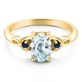 thumbnail image 2 of Gem Stone King 18K Yellow Gold Plated Silver Sky Blue Aquamarine and Blue Sapphire 3-Stone Rings for Women (1.29 Cttw, Gemstone March Birthstone, Oval 8X6MM, Size 8), 2 of 4