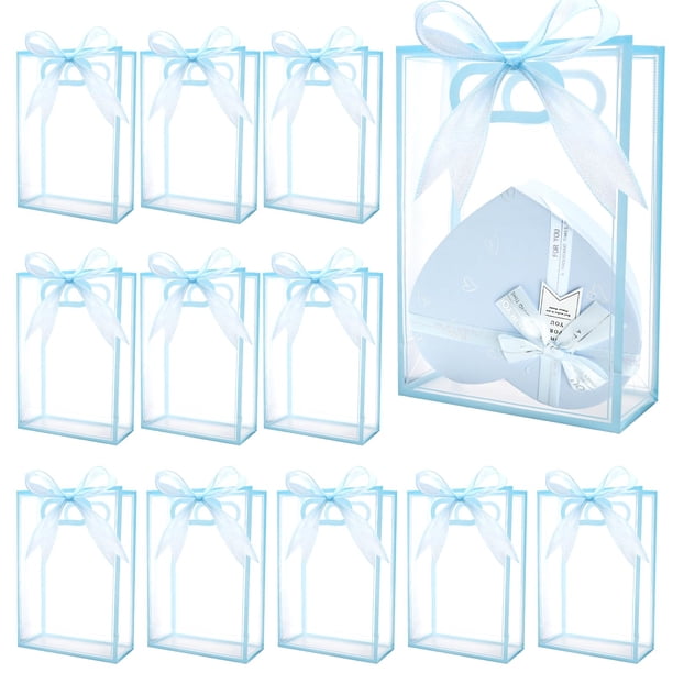 Bolsas de regalo Sel de plástico transparente natural, 12 unidades con asas, 18 x 26 x 8 cm