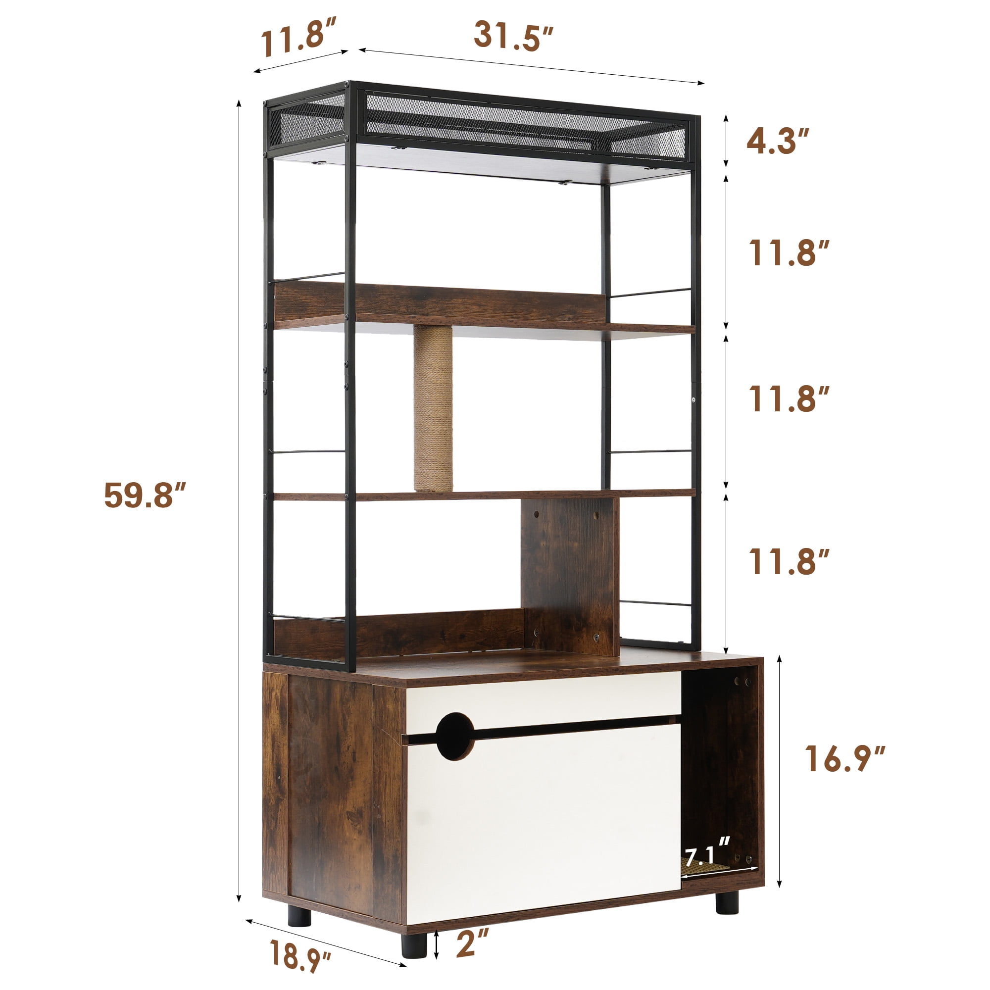 Pefilos 59" Cat Litter Box Enclosure Furniture with Shelves, Hidden Litter Box with Scratching Posts, litter box furniture ,Wooden Cat Tree Tower, Brown Pefilos 59" Cat Litter Box Enclosure Furniture with Shelves, Hidden Litter Box with Scratching Posts, litter box furniture ,Wooden Cat Tree Tower, Brown
