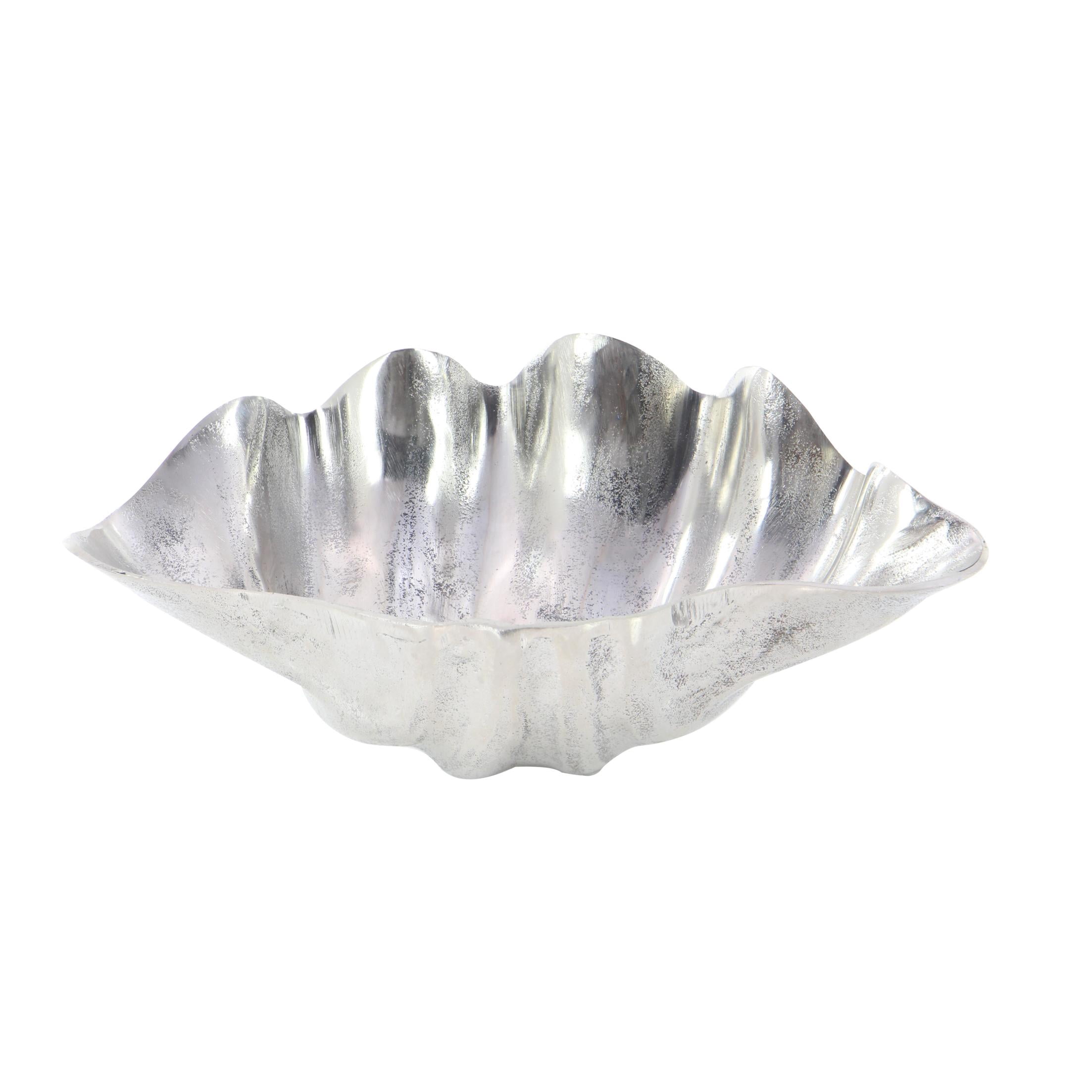 DecMode 11" Asymmetrical Textured Shell Aluminum Metal Decorative Bowl