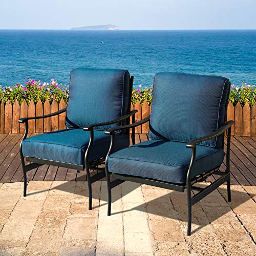 LOKATSE HOME Patio Bistro Dining Chairs Sets Outdoor Conversation Steel Iron Furniture with 5.1 Inch Thick Seat Cushions, Blue
