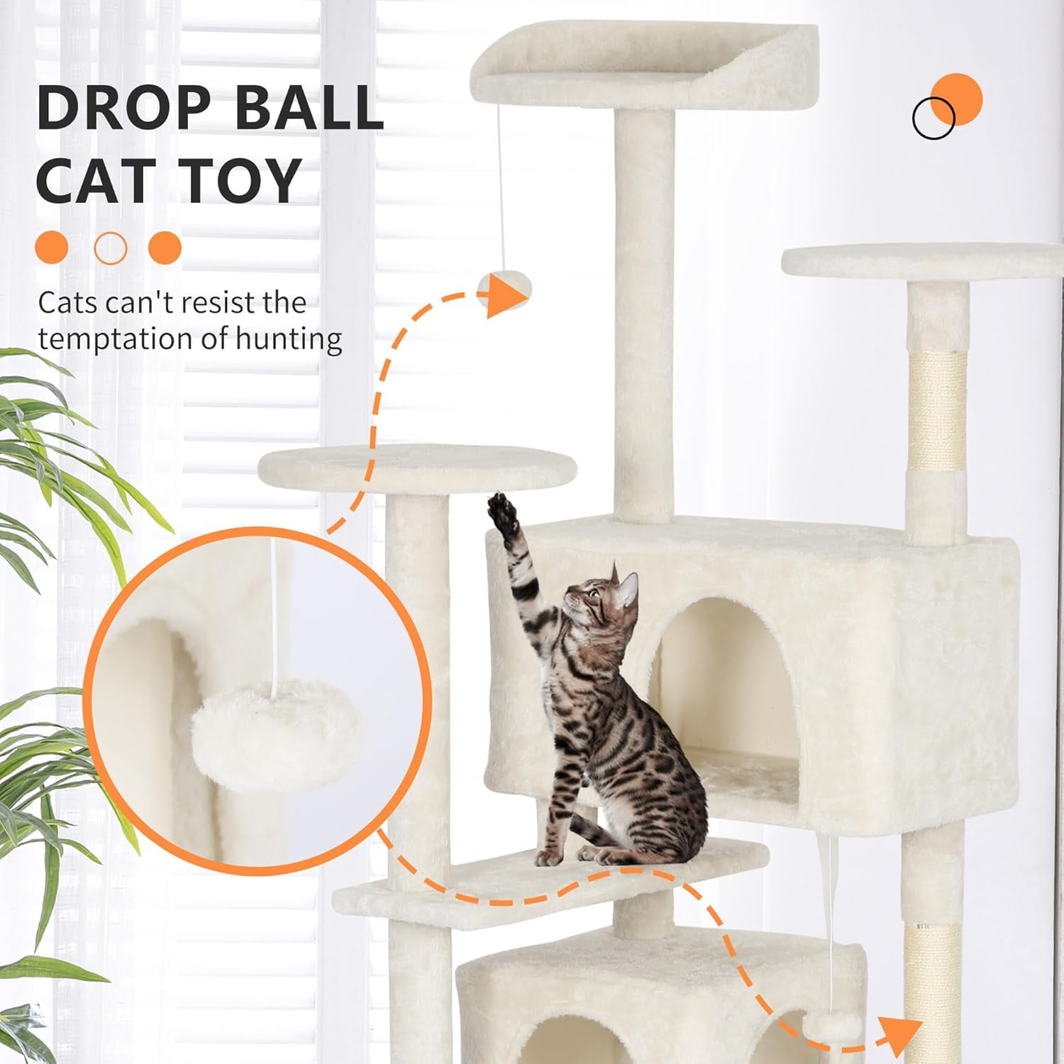 CL.HPAHKL 81 in Cat Tree Tower, Multi-Level Cat Condo Furniture with Scratch Post & Funny Toys for Kittens Pet House Play, Beige