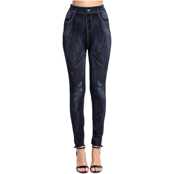 yunLCZ Pants Plus Size for Women Women's Stretch Slim Fit Faux Denim Leggings Hip Lift Casual Lounge Sweatpants