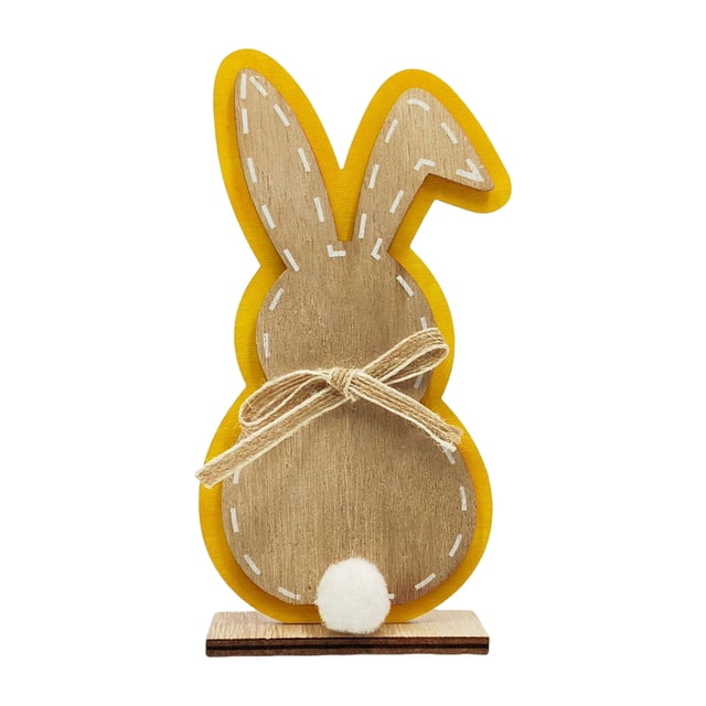 YWIYIUD 1PC Easter Rabbit Table Decorations Wooden Rabbit Spring Tiered Tray Decorations Farmhouse Rustic Table Centerpiece for Easter Home Spring Garden Party Tabletop Decor 6inch