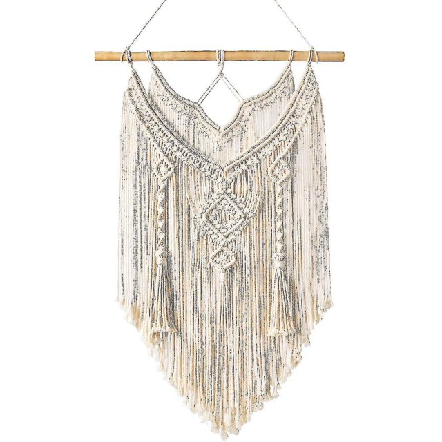 Colgante de pared de macramé LIUXGMXG Decoración boho Tapiz elegante de madera flotante 65 x 35cm