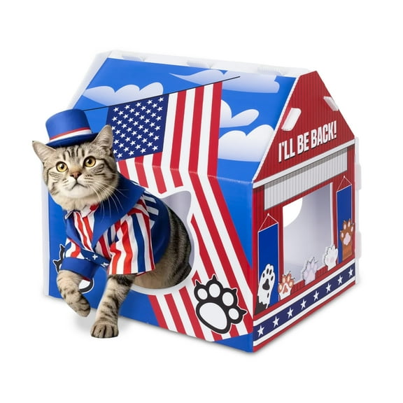 PinkSheep Cardboard Cat House, Foldable America Cat Bed Kitten Play Houses for Indoor Small Medium Cats