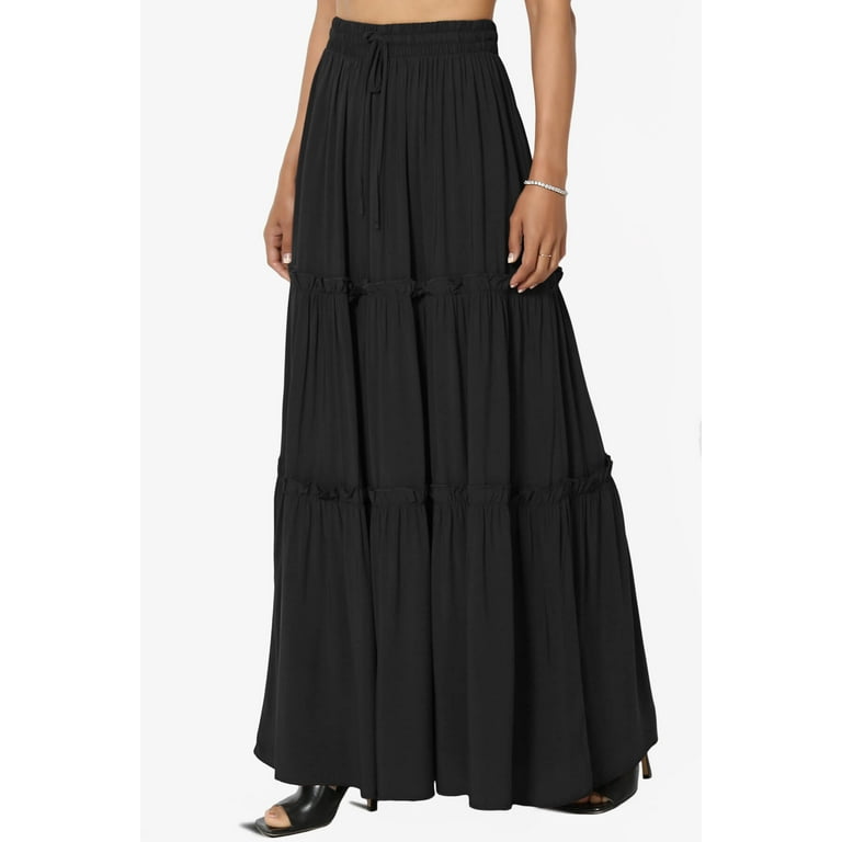 TheMogan Women s Ruffle Tiered Woven Drawstring Elastic High Rise
