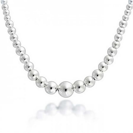 - Classic Graduated Round Ball Bead Strand Necklace For Women Shinny High Polish 925 Sterling Silver 16 Inch 18 Inch