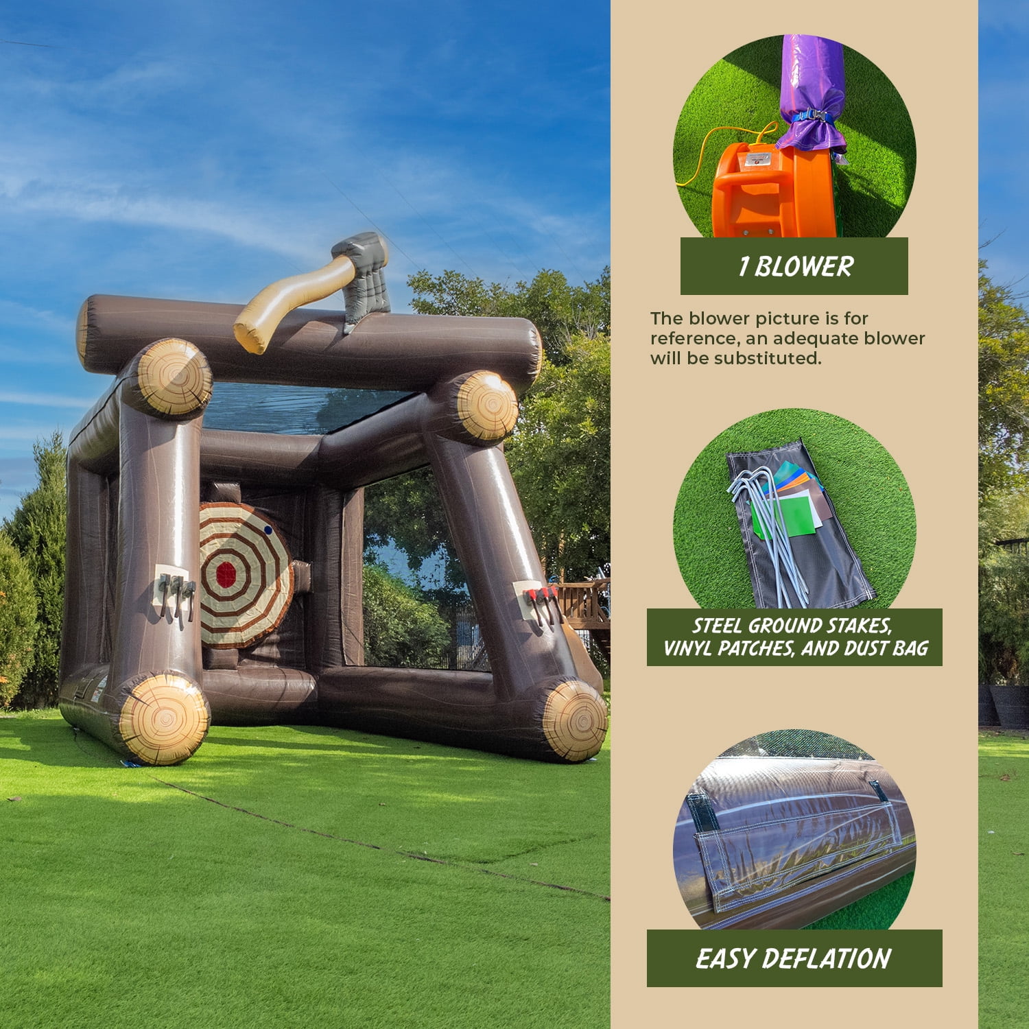 XJUMP Outdoor Inflatable Throwing Target Axe Game with Blower and Foam Axes Kids and Adults, Commercial Grade