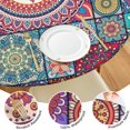thumbnail image 4 of 44in Round Tablecloth with Elastic Edge, Waterproof Fitted Table Cover for 36-44" Tables, Boho Theme Polyester Reusable Table Cloths Wipe Clean for Picnic, Dining, Outdoor Use and Party Decor, 4 of 7