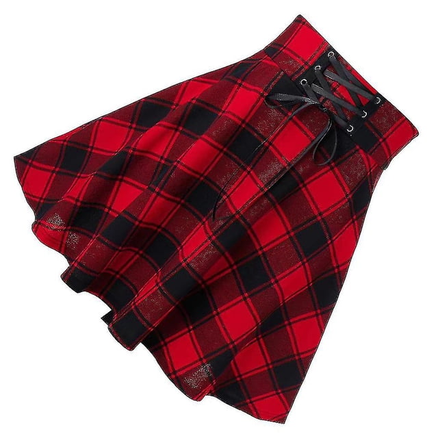 Falda corta a cuadros para mujer, estilo punk, plisada, vestido vintage con cordón