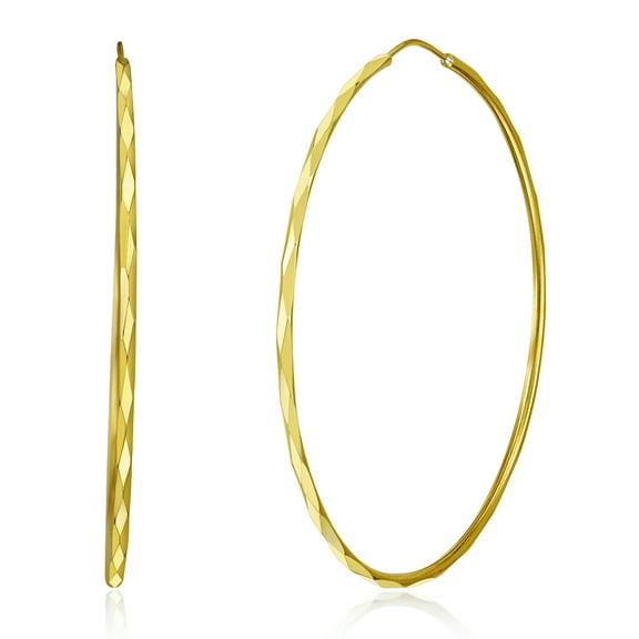Wellingsale Ladies 14k Yellow Gold Polished 1.5mm Diamond Cut Faceted Endless Hoop Earrings (45 x 45 mm)