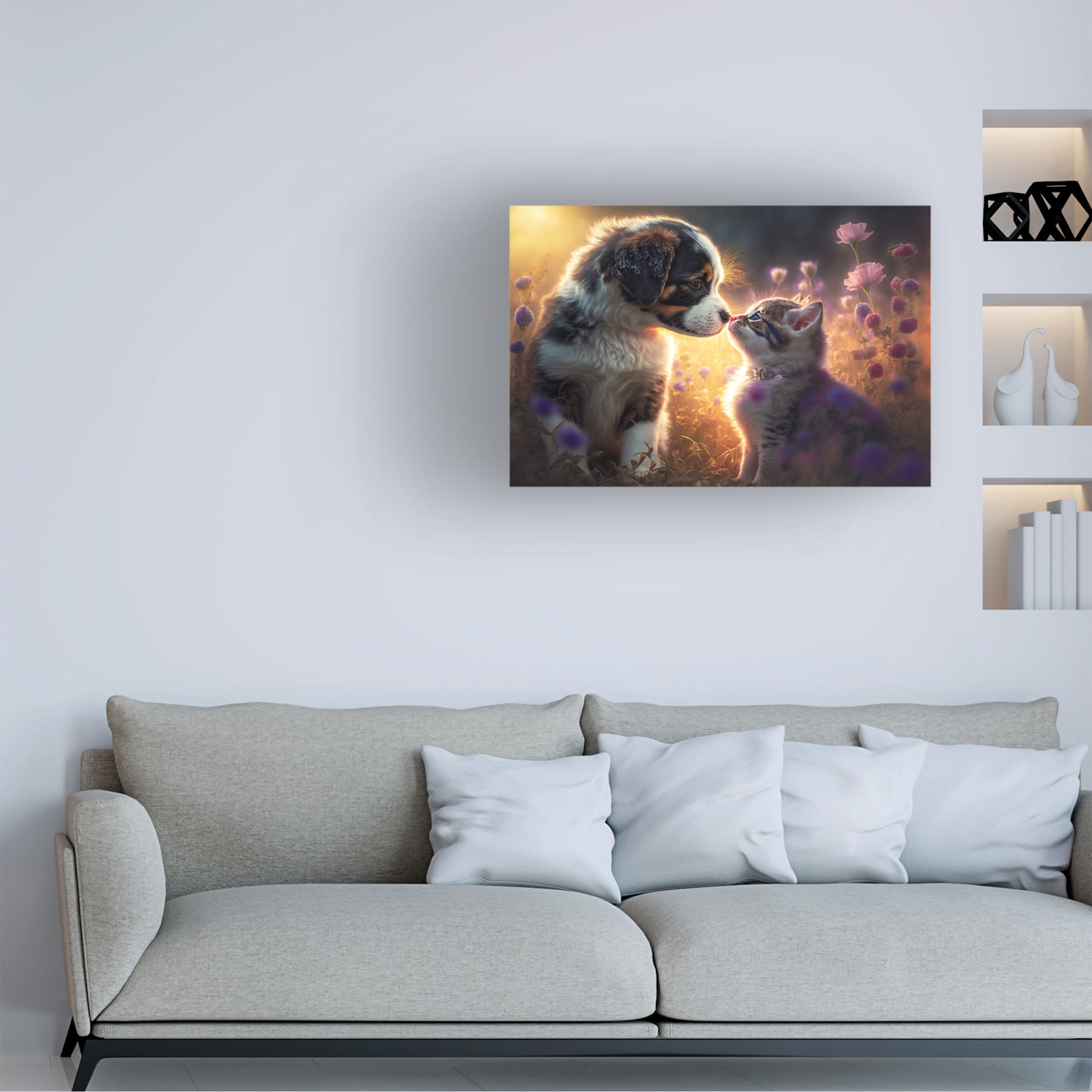 Canvas Wall Art - Ray Heere 'Cats And Dogs 1' Wall Art for Living Room, Bedroom, or Office Décor by Trademark Fine Art - 24 x 16 Inches