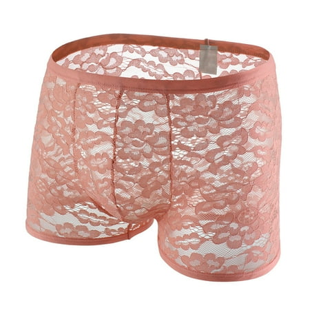

HEVIRGO Men Panties Lace Underpants Stretchy U Convex Low Waist Transparent See Through Crochet Sexy Briefs Underwear for Sleeping