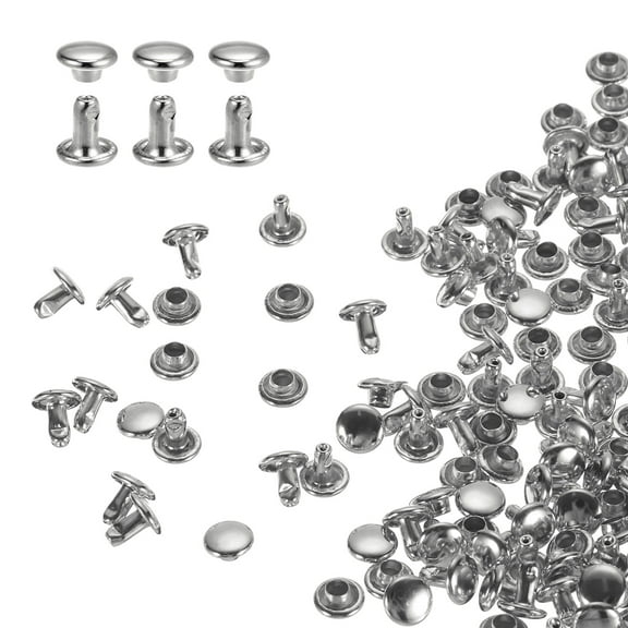 Uxcell 100Pack Double Cap Leather Rivet, 6x6mm Round Cap Tubular Metal Studs Leather Crafting Rivet, Silver