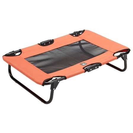 Best Friends Folding Pet Cot with Bonus Collapsible Bowl, Medium - Mesh Center for ventilation with Foldable Legs for easy travel - For pet up to 50 lbs. - Orange & Gray