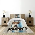 thumbnail image 4 of Ambesonne Cat Quilted Bedspread Set 2 Pcs, Are You Poopin' Curious Kitty, Twin Size, Blue Coconut Chocolate, 4 of 5