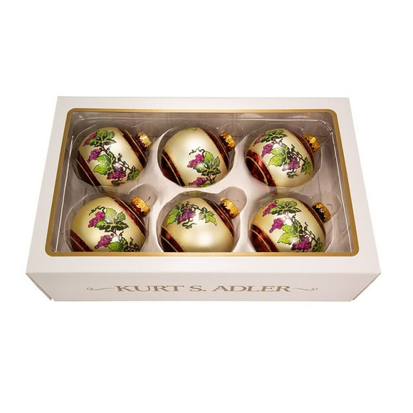 Kurt S. Adler Kurt Adler 80mm Boule de Vigne en Verre Ensemble de 6 Ornements, 6 Pcs (YAMG0854)