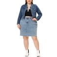 thumbnail image 2 of Unique Bargains Women's Plus Size Long Sleeve Jean Button Cropped Denim Jacket, 2 of 5