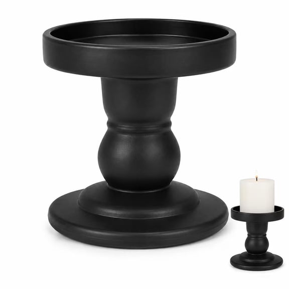 Glass Candle Holder for Halloween Decor, Small Pedestal Candlestick Holder for Pillar Candles, Taper Candles, Tealights & LED Tea Lights, Vintage Roman Column Candle Stand for Table, Mantel, Wedding,