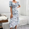 thumbnail image 1 of Robes pour Femmes Été 2024, Robe Décontractée Aguichant à Col Carré, Manches Bouffantes, Robe Fendue Florale pour Vacances, Manches Courtes, Col en V, 50 % de Réduction!, 1 of 6