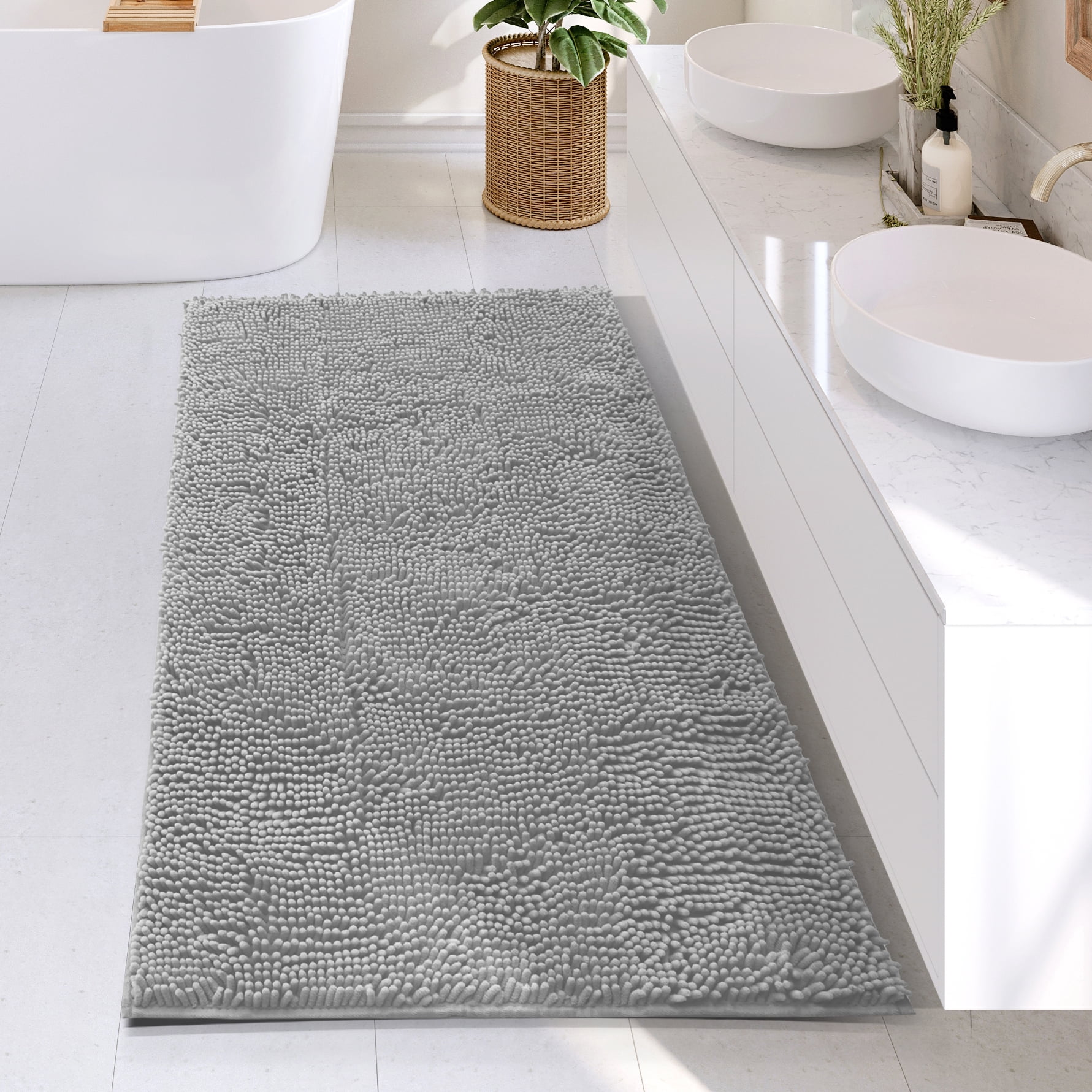Lammaloe Chenille Bathroom Rugs Non Slip Bath Mat, 26x44 Ultra Absorbent, Bath Mats for Bathroom, Stone Blue