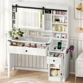 thumbnail image 2 of Ktaxon Farmhouse Makeup Vanity with Sliding Barn Door,  Vanity Table Set w/ Lighted Mirror, White, 2 of 9