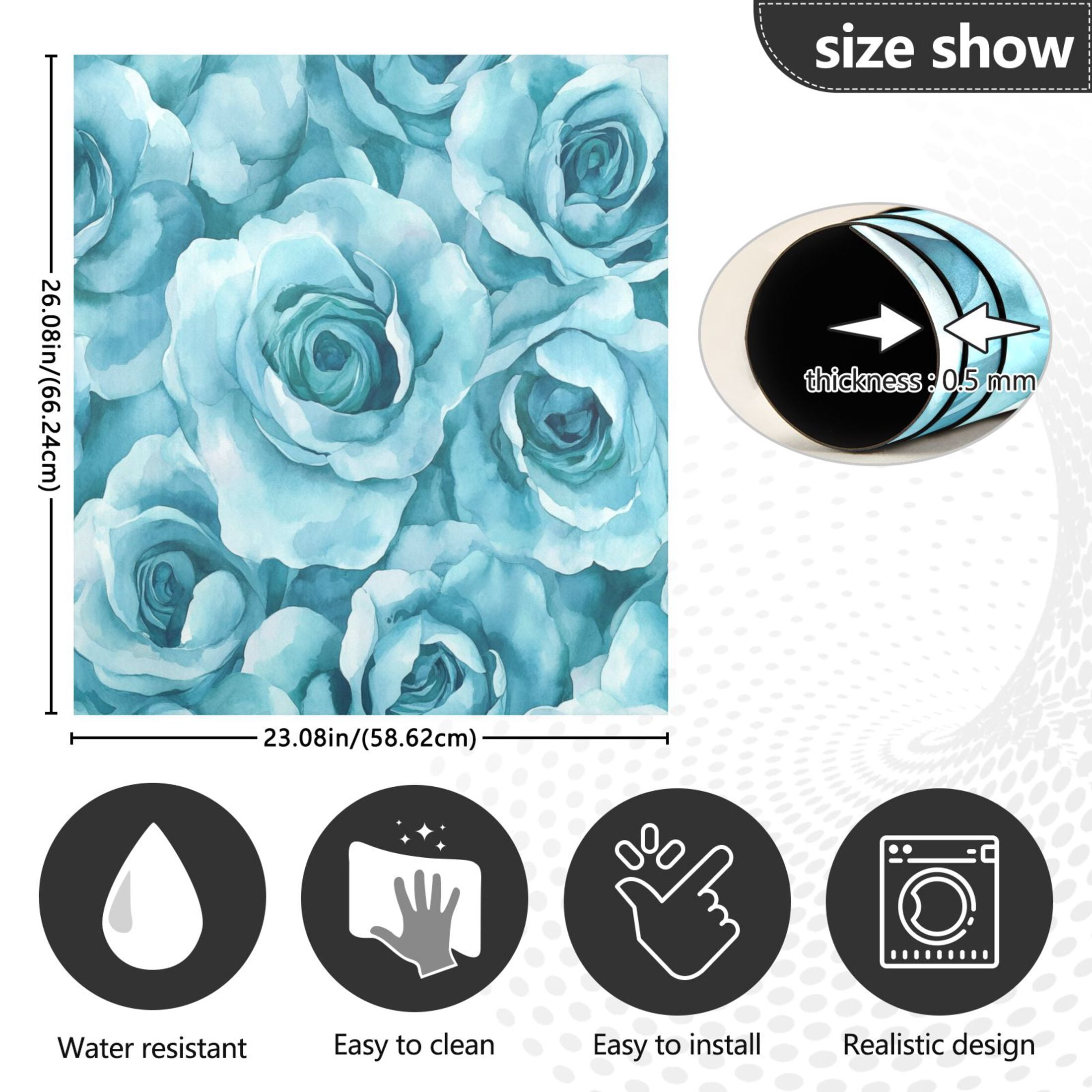 Dishwasher Magnetic Sticker 23x26 Inch Refrigerator Magnetic Sticker Washing Machine Magnetic Sticker Kitchen Panel Magnetic Sticker Home Decor Turquoise Roses Seamless
