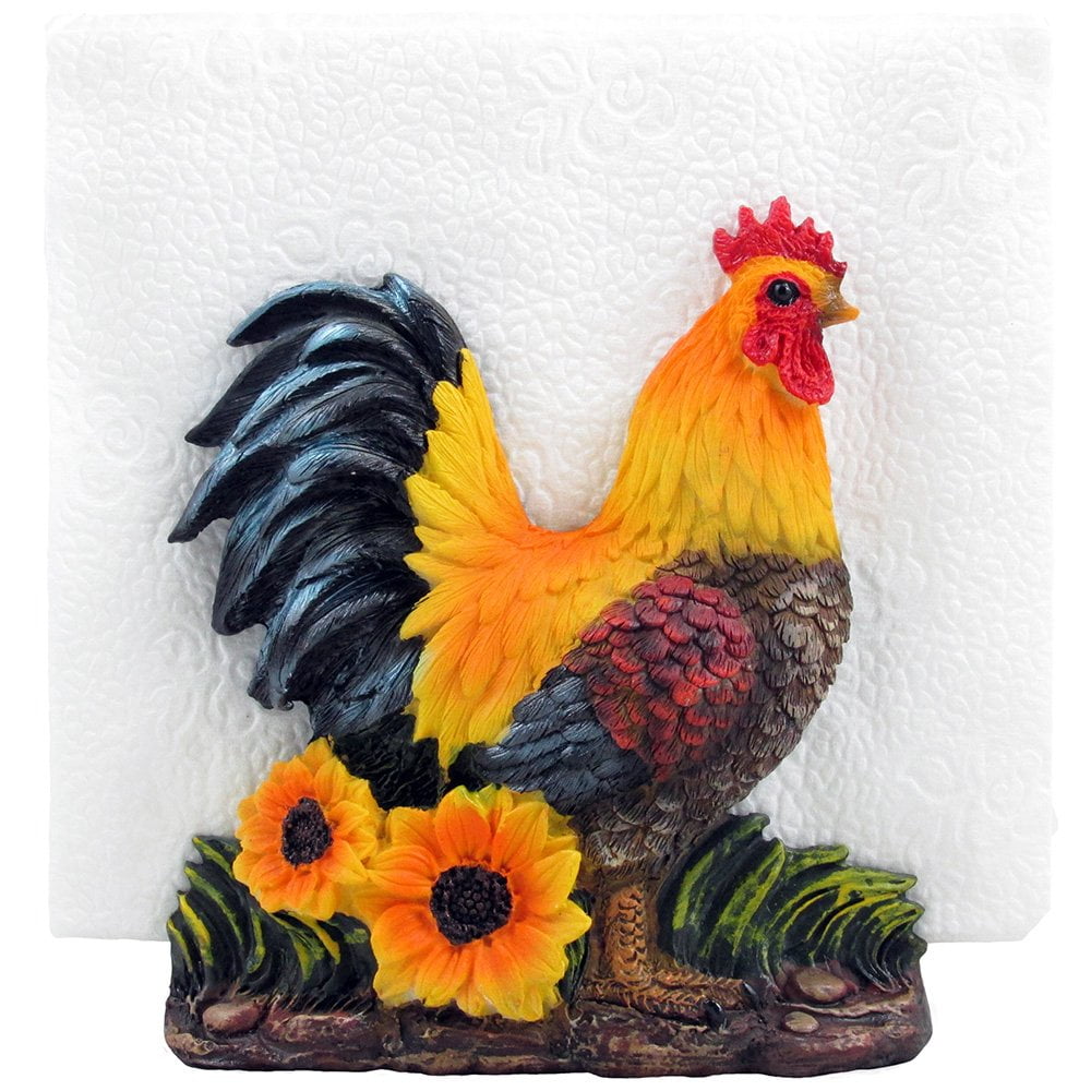 Decorative Rooster Napkin Holder Stand Sculpture for Figurines and Statues As Farm & Country Kitchen Decor Table Centerpieces and Collectible Chicken or Rustic Gifts for Farmers 