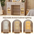 thumbnail image 3 of Raffle Pinker 47.2" Vanity Desk with Lighted Mirror and Charging Station, Makeup Vanity with 3 Colors Arched Window Cabinet, 8 Shelves, 3 Drawers, White Vanity Table Dressing Table for Bedroom, 3 of 12