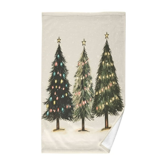 Yayeee 100% Cotton Hand Towels for Bathroom 16" x 28" Kitchen Towel, Cartoon Christmas Trees