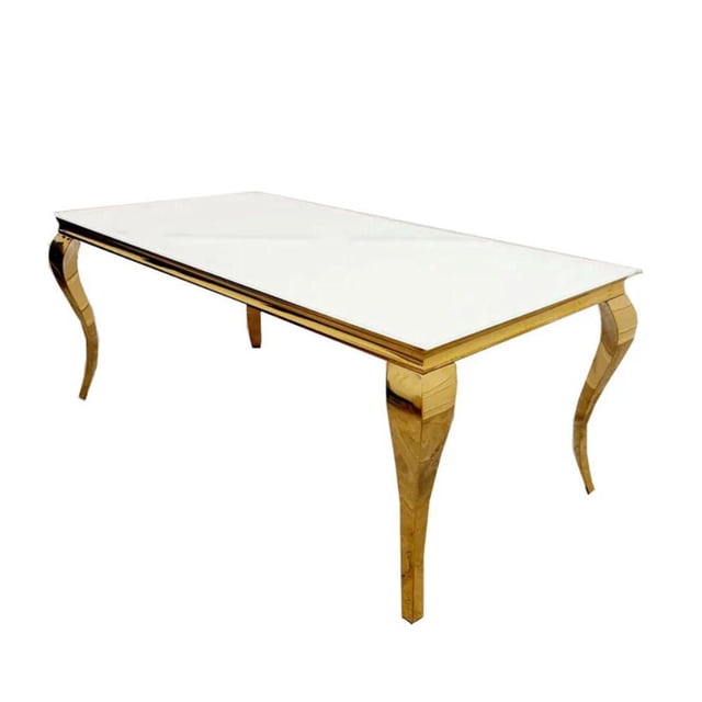 Heavenly Collection White Faux Marble Dining Table with Gold Stainless Steel Base