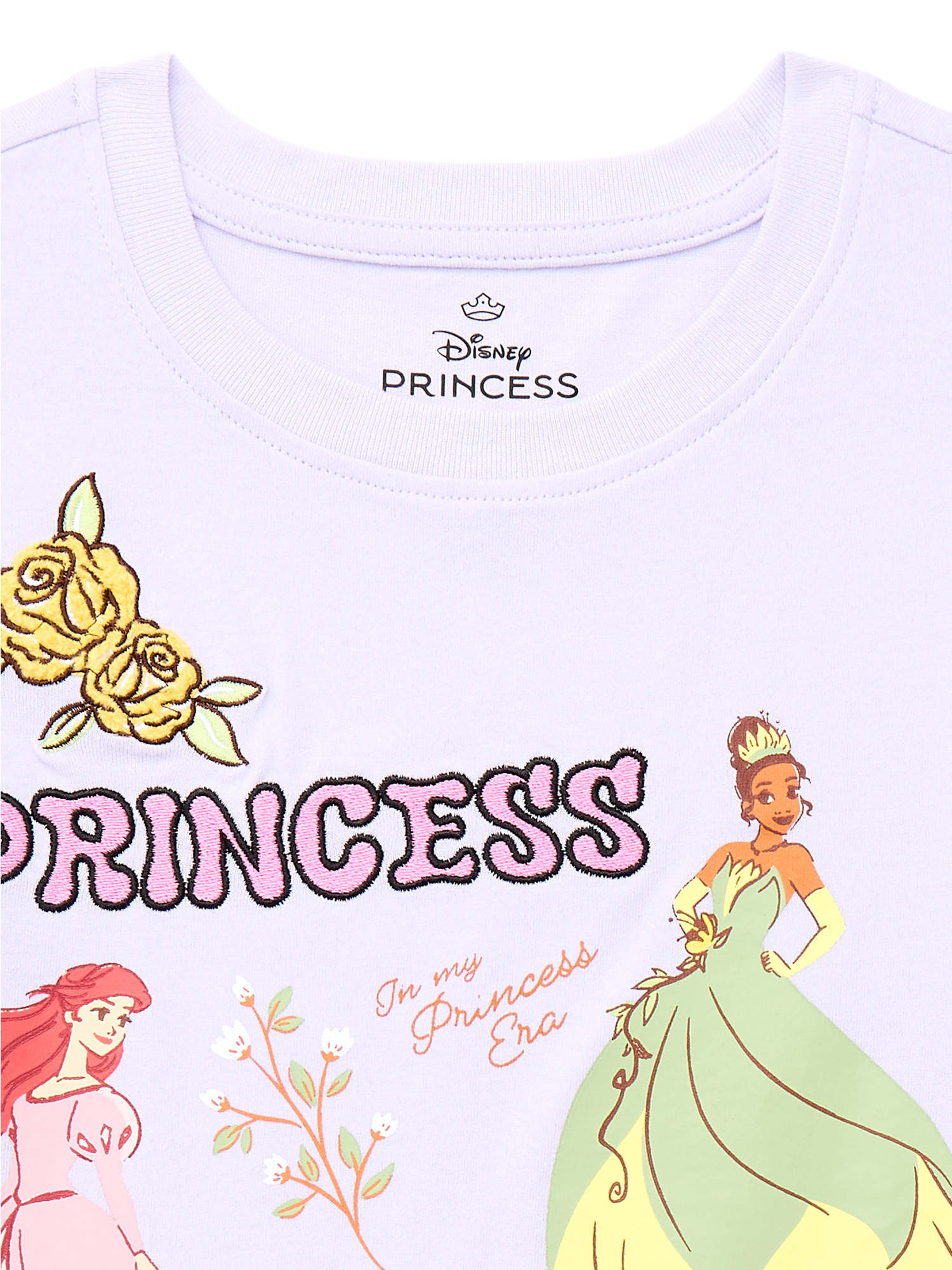 Disney Princess Girls Embroidered Graphic T-Shirt, Sizes 4-16