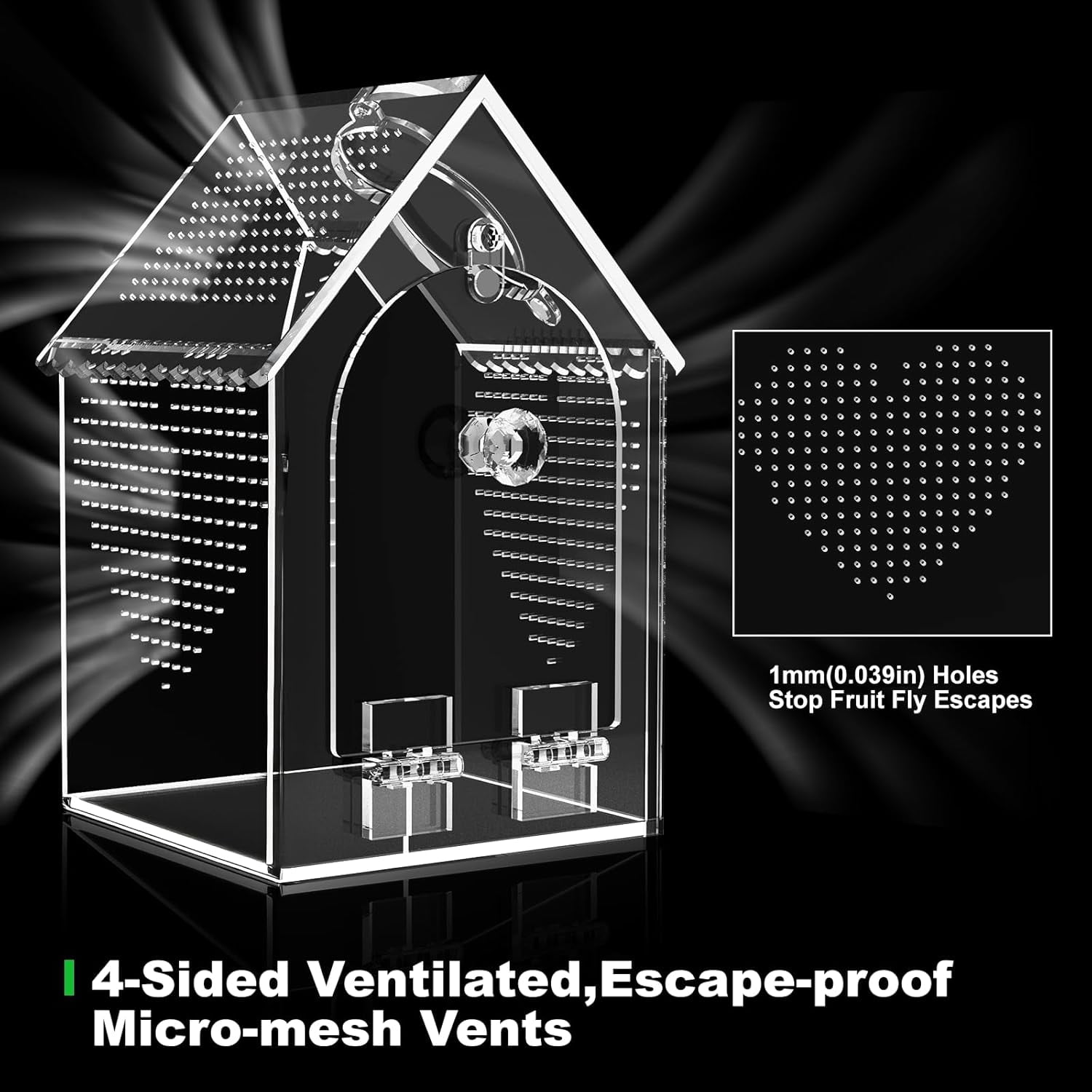 Warp-Proof Acrylic Spider Enclosure, Front Opening Terrarium with Feeding Port for Jumping Spiders, Mantis, Micro Reptiles