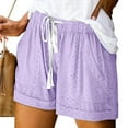thumbnail image 2 of Lenpel Women's Shorts Trendy Elastic High Waisted Drawstring Eyelet Embroidered Comfy Lounge Shorts Casual Summer Shorts with Pockets, 2 of 6
