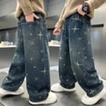 thumbnail image 2 of WMQPNNS Boys Jeans Kids Fashion Baggy Elastic Waist Straight Leg Denim Pants Casual Loose Streetwear with Pockets, Size 15-16 Years, fd1-Blue, 2 of 5